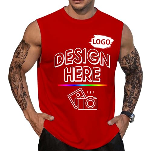 Custom Mens Sleeveless Shirt Personalized Mens Sleeveless Tank Design Your Own Image Logo Text Tank Top for Gifts Dad