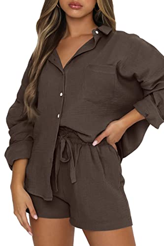 Image of Trendy Queen Two Piece Sets For Women Summer Short Sets Beach Vcation Lounge Pajama 2 Piece Spring Outfits Fashion 2026