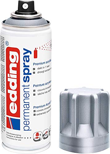 edding 5200 spray permanent - argent précieux mat- 200 ml - peinture acrylique pour peindre ou décorer verre, métal, bois, céramique, plastique, toile - peinture acrylique en aérosol