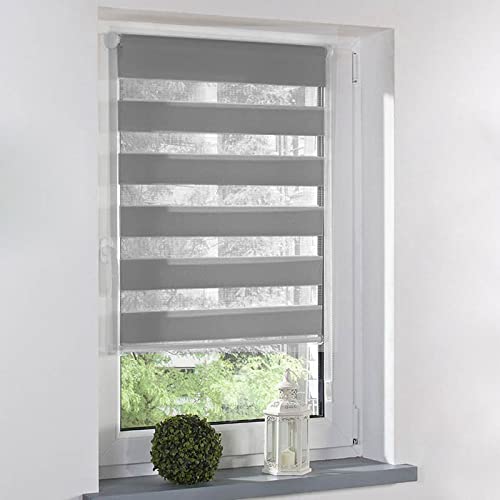 LARS360 Store enrouleur double avec cassette en aluminium pour fenêtre avec chaînette latérale pour intérieur Gris 70 x 120 cm Cover