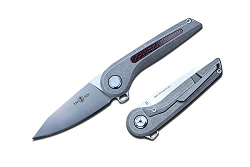 TwoSun Pocket Knife TS79 Drop Point D2 Fold Blade Knives Titanium Handle with Carbon Fiber Inlay