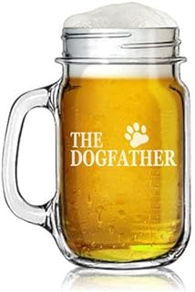 16oz Mason Jar Glass Mug w/Handle The Dogfather Dog Dad Funny