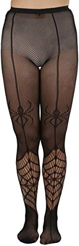 Image of ToBeInStyle Women's Spiderweb & Crawling Spider Print Hosiery Tights & Thigh High Stockings