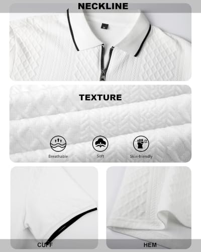 Camiseta polo para hombre con cremallera, tejido texturizado, manga corta, ideal para verano, vacaciones, playa y golf miniatura 6