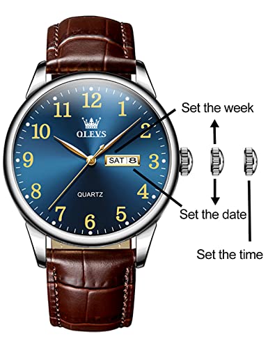 Image of OLEVS Casual Leather Watches for Men Easy to Read Quartz Number Waterproof