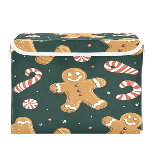 Ewusp Scatole natalizie di pan di zenzero con coperchio e manici, grandi, pieghevoli, in tessuto, per armadio, organizer per casa, ufficio, stanza dei bambini