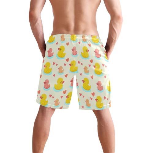 Cute Rubber Duck Heart Yellow Mens Swim Trunks Quick Dry Beach Shorts with Pocket S 23022223