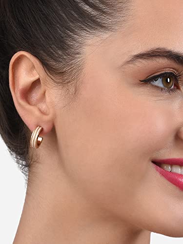 Image of Zaveri Pearls Set Of 3 Gold Tone Contemporary Smart Casual Wear Hoop Earrings For Women-ZPFK14045