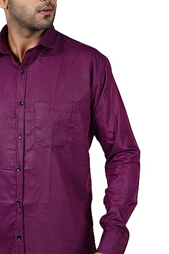Image of HARPITA Men's Solid Regular Fit Cotton Casual Shirt with Spread Collar & Full Sleeves