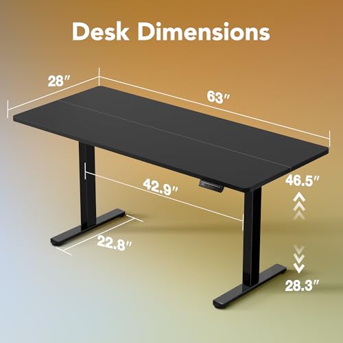 Image of HUANUO 63x28 Inch Electric Standing Desk, Height Adjustable, Black | Smooth Home Office Desk, 176lbs Capacity with 4 Memory Presets & Headphone Hooks. Easy to assemble Computer Gaming desk