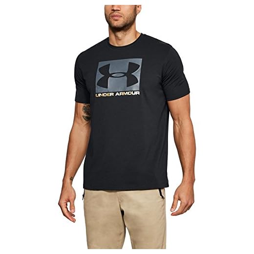 Under Armour herr Ua boxad sportstil kortärmad korta ärmar snygg och bekväm t-shirt för män, andningsbara gym och fitnesskläder Svart L