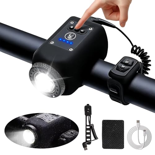 Timbre eléctrico para bicicleta, 110 dB, alarma de ruidoso, con 6 tonos, recargable, USB C E Bell, 4 modos de iluminación, IPX5 impermeable, bocina para bicicleta de montaña, bicicleta de carretera