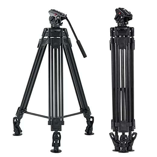 Andoer 170cm Caballete Fotográfico Trípodes Completos para Canon Nikon Cámara DSLR Sony, Cámara Video Trípode Carga Máxima 10kg Aleación de Aluminio, con Cabezal de Fluido 360°, Bolsa de Transporte