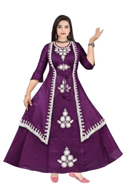 Maroon Embroidered Anarkali Gown with Jacket, Women's Ethnic Wear-image-49