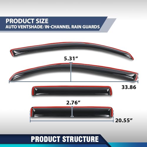 Image of PIT66 in-Channel Ventvisor Window Deflectors and Sun Visors 4pcs Compatible with Honda Ridgeline 2017 2018 2019 2020 2021 2022 2023 2024 2025 in-Channel Rain Guards Smoke