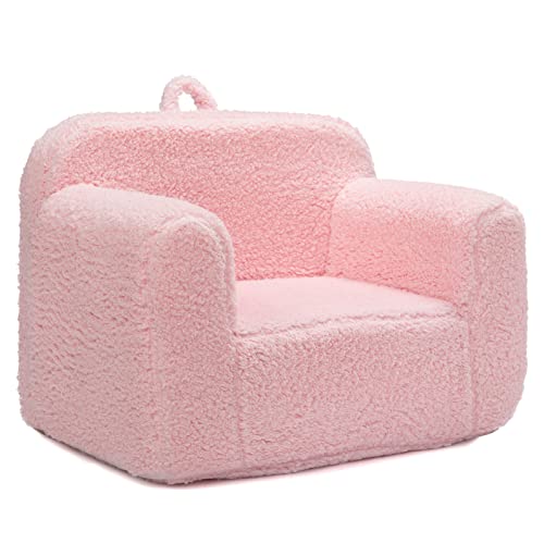 Image of ALIMORDEN Kids Ultra-Soft Snuggle Foam Filled Chair, Toddler Cuddly Sherpa Reading Couch for Boys and Girls, Pink