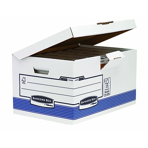 Container à archives Bankers Box System Flip Top Maxi, assemblage auto Fastfold, coloris blanc/bleu - Lot de 10
