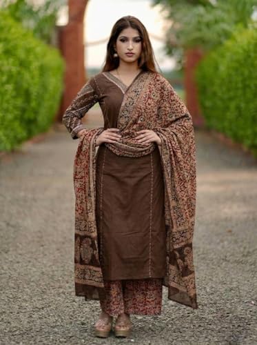 Image of ANNI Designer Women's Rayon Viscose Straight Kurta Set with Palazzo and Dupatta | Stylish Long Kurti Dress for Festive, Party, and Ethnic Wear