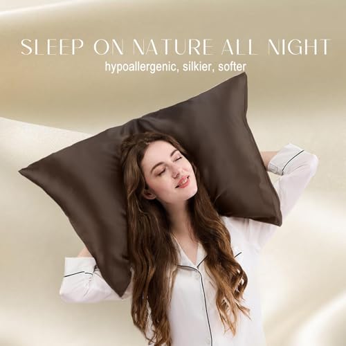 ZIMASILK 100% Pure Mulberry Silk Pillowcase for Hair and Skin Health,Soft and Smooth,Both Sides Premium Grade 6A Silk,600 Thread Count,with Hidden Zipper,1pc (King 20''x36'',Chocolate)