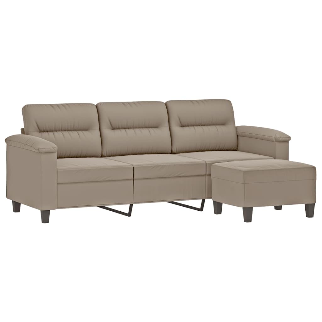 3-osobowa sofa z taboretem, kolor taupe, szerokość siedziska 180 cm, tkanina z mikrofibry, wytrzymały metalowy stelaż, wygodna do salonu