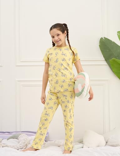 Image of Amazon Brand - Symbol Girls 100% Cotton Night Suit Set |Half Sleeves T-Shirt & Pajama Set | Age 2-14 Years