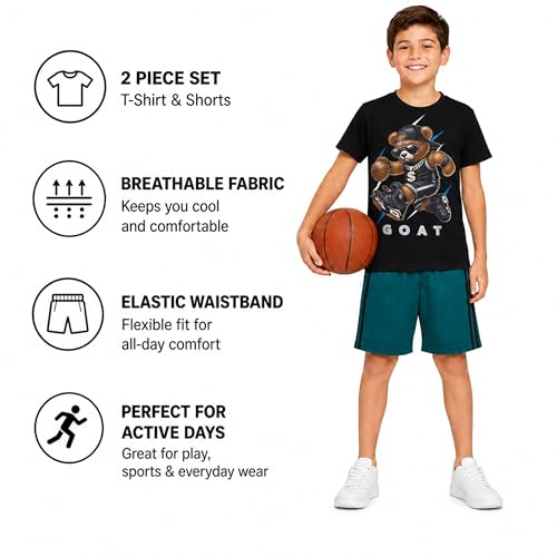 Image of Pro Athlete Active Boys Short Sets - 2 Piece Performance Crewneck Short Sleeve T-Shirt and Shorts Boys Athletic Sets (8-16)