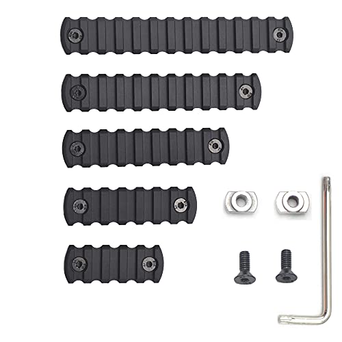 GOODTAC 5pcs Aluminium M-System Picatinny Rail, 5, 7, 9, 11, 13 Slot M-Picatinny Rail Section Zubehör für M-System Kompatibles System mit 10 T-Muttern & 10 Schrauben & 1 Allenschlüssel (Schwarz)