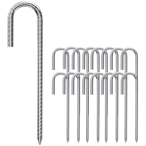 Forever Speed 16 Piezas en Forma de J Estacas de Tierra 30 CM, Anclajes de Tierra de Acero galvanizado Tienda de campaña Clavijas trampolín Ganchos para asegurar la Cerca, Tiendas, toldos