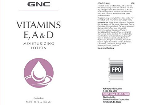 GNC Vitamins E, A & D Moisturizing Lotion 16oz, Soothes Dry, Chapped Skin