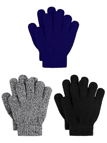 Image of Cooraby 3 Pairs Kid's Winter Gloves Thick Warm Knitted Gloves Children Cold Weather Gloves