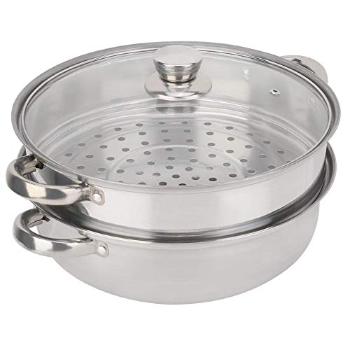 GLJTUO Vaporera De Acero Inoxidable De 2 Niveles, 27 Cm, con Tapa De Vidrio Ventilada, Olla Multiusos, Olla para Baño María, Olla para Sopa Y Vapor para Cocina.,
