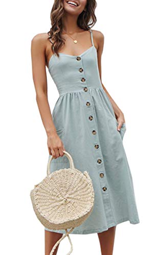 Image of Angashion Women's Dresses-Summer Floral Bohemian Spaghetti Strap Button Down Swing Midi Dress