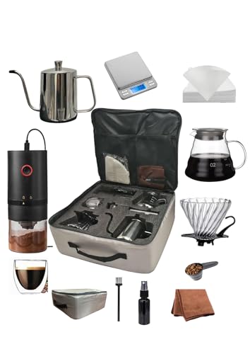 Image of DOPPIO 11-Piece Pour Over Coffee Maker Set - Complete Home Barista Kit with Gooseneck Kettle, Grinder, Dripper & Carry Case | Manual Brewing Set for Fresh & Rich Coffee Anywhere