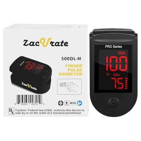 Zacurate 500DL-M Medical Prescription Pulse Oximeter Fingertip, Blood Oxygen Saturation (SpO2) Monitor, Professional Healthcare Use, Black Cover