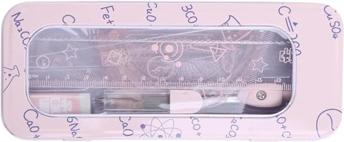 Conjunto de 7 peças de transferidor de bússola rosa com caixa portátil conjunto de ferramentas de de
