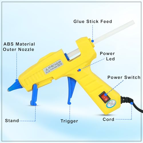 Image of GLUN Glue Gun 30 Watt with 7mm 5 Pieces Glue Sticks 6 inch Transparent, ON /Off Switch Button, LED Indicator, Transparent Glue Sticks for Craft Specialist and DIY Works