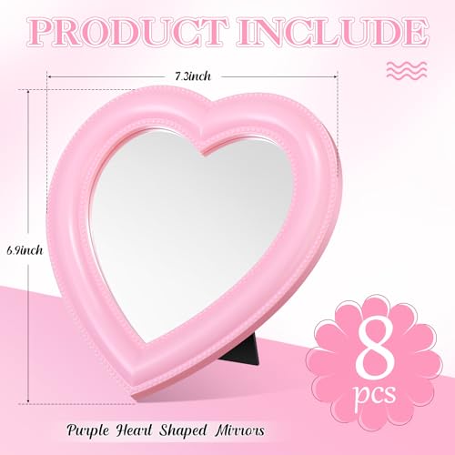 Espejo de maquillaje en forma de corazón rosa, pack 8 piezas miniatura 3