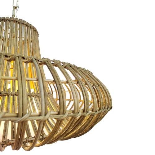 Image of 20 inch Handwoven Bamboo Pendant Light - Boho Natural Rattan Chandelier for Living Room /Dining Room /Bedroom (2 Light)