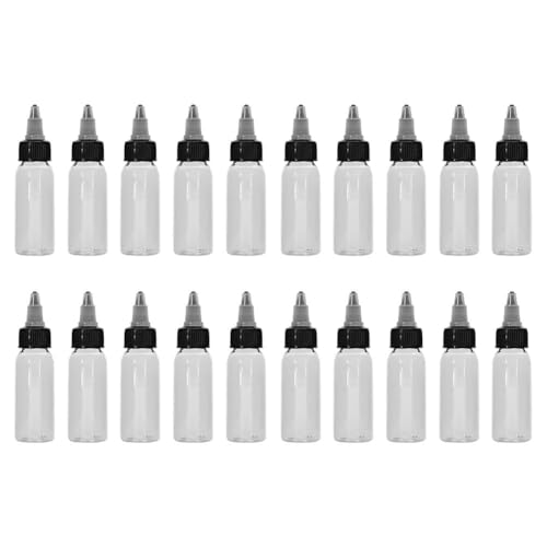 Agatige 20 Pack Empty Tattoo Ink Bottles, 30ml Clear Empty Plastic Ink Bottles with Twist Cap Transparent Tattoo Squeeze Bottle Mixing Bottle Tattoo Pigment Container for Tattoo Artists