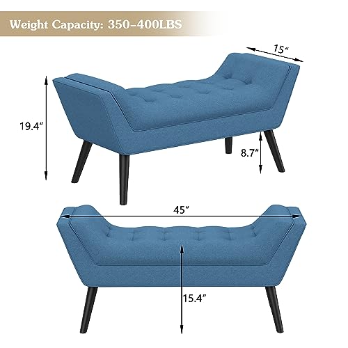 Andeworld Bed Bench,Upholstered Entryway Ottoman Bench Seat for Bedroom End of Bed,Footstools for Bedroom Living Room,Entryway,Blue - Thumbnail 2