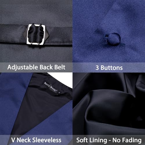 Image of Barry.Wang Mens Suit Vest Bow Tie Set 4PCS Formal V-neck Slim Fit Casual Solid Color Waistcoat Wedding Party Tuxedo
