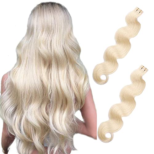 Wavy Tape in Extensions Human Hair Blonde Real Hair 22inch 20Pcs/60G Remy Body Wave Human Hair Natural Hair Extensions Thick Hair