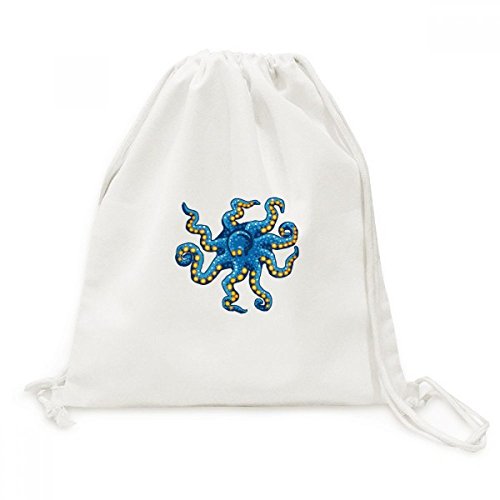 Sac cordon la vie marine bleu octopus cartoon voyage sac à dos toile pliable