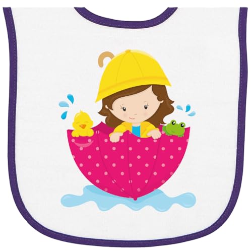 inktastic Girl in Raincoat, Girl with Umbrella, Brown Hair, Baby Terry Cloth Bib