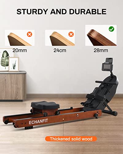 Echanfit Magnetic Wood Rowing Machine For Home Use With 16 Levels Adjustable Resistance, Foldable Rower With Lcd Monitor, Tablet Holder And 350 Lb Weight Capacity, No Assembly Required #TOP1