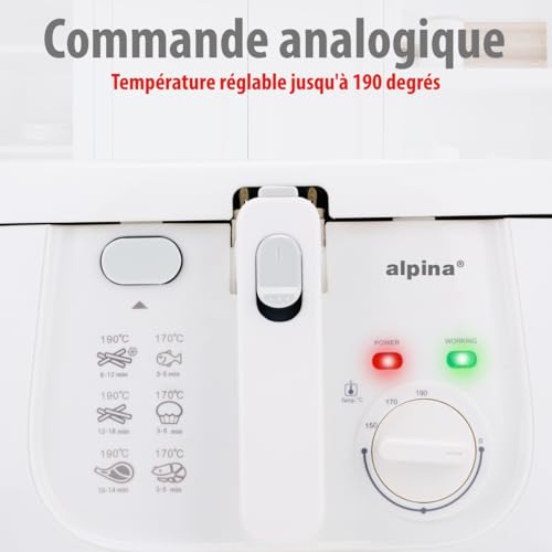 alpina Friteuse - Friteuse - 1800 Watt - 2,5 Litre - Jusqu'à 190ºC - Blanc – Image 5