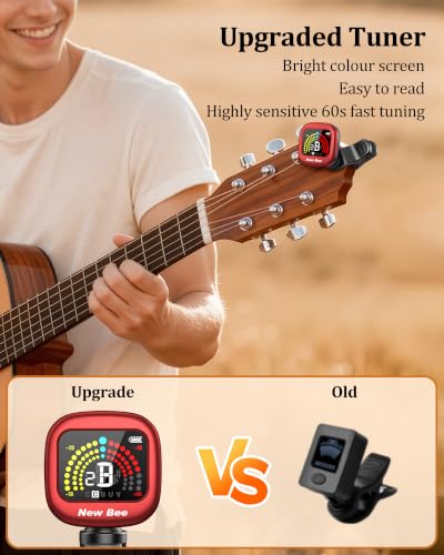 Image of New bee Guitar Tuner Rechargeable, Color Screen Clip On Tuner (Red, 1 Pack)