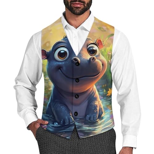Cute Hippo Men's Suit Vests Business Formal Dress Vest V-Neck Waistcoat for Wedding Casual
