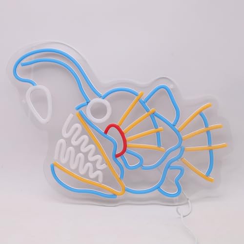 Image of Anglerfish Fishing Neon Sign, LED Neon Light Up Sign for Wall Decor, Angler Fish Gifts for Fisher, Game,Garage, Man Cave, Bar, Fishing Theme Wall Decoration