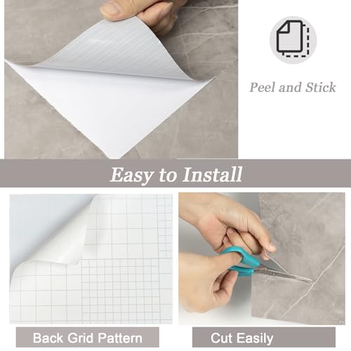 Dureidos Peel and Stick Floor Tile Grey Marble Look Self Adhesive and Durable Peel and Stick Flooring Waterproof and Easy to Clean DIY for Bathroom Kitchen 12x12inch (10pcs)